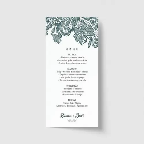 Cardápio / Menu personalizado casamento e festas 10cm x 21cm