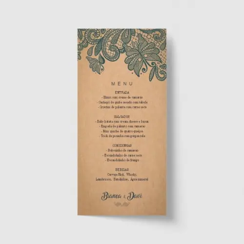 Cardápio / Menu personalizado casamento e festas 10cm x 21cm