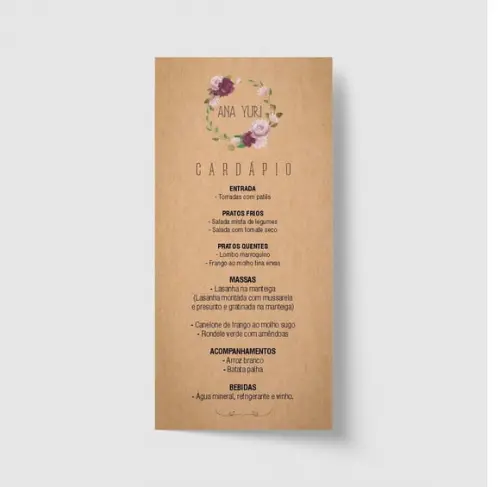 Cardápio / Menu personalizado casamento e festas 10cm x 21cm