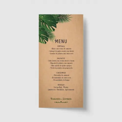 Cardápio / Menu personalizado casamento e festas 10cm x 21cm