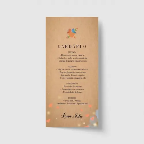 Cardápio / Menu personalizado casamento e festas 10cm x 21cm