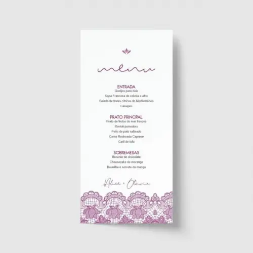 Cardápio / Menu personalizado casamento e festas 10cm x 21cm