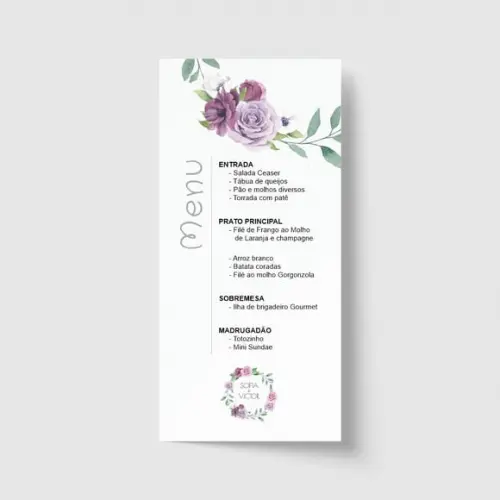 Cardápio / Menu personalizado casamento e festas 10cm x 21cm