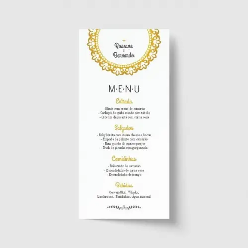 Cardápio / Menu personalizado casamento e festas 10cm x 21cm