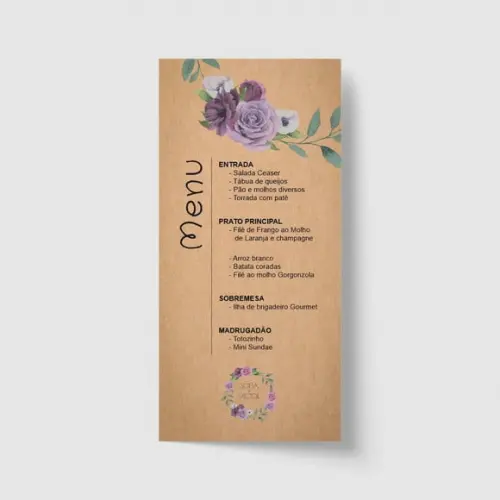 Cardápio / Menu personalizado casamento e festas 10cm x 21cm