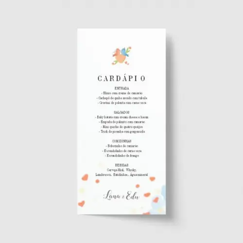 Cardápio / Menu personalizado casamento e festas 10cm x 21cm