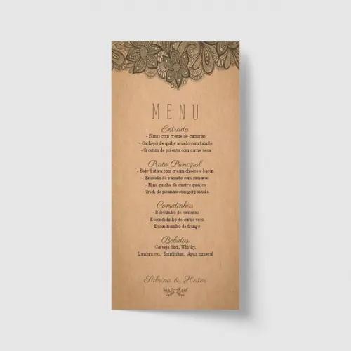 Cardápio / Menu personalizado casamento e festas 10cm x 21cm
