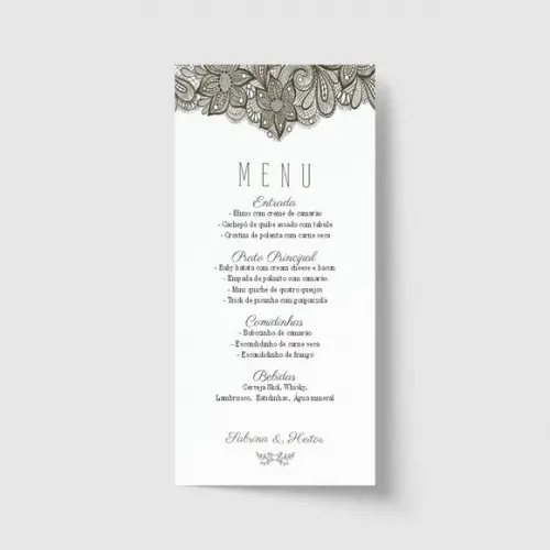 Cardápio / Menu personalizado casamento e festas 10cm x 21cm