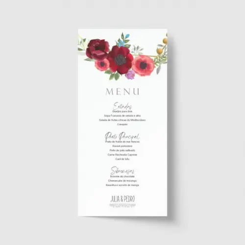 Cardápio / Menu personalizado casamento e festas 10cm x 21cm