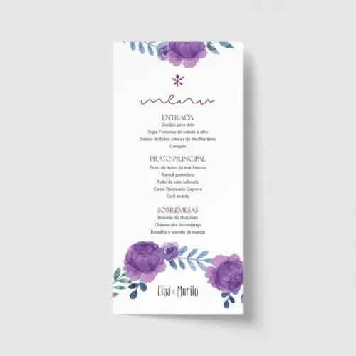 Cardápio / Menu personalizado casamento e festas 10cm x 21cm