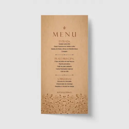 Cardápio / Menu personalizado casamento e festas 10cm x 21cm