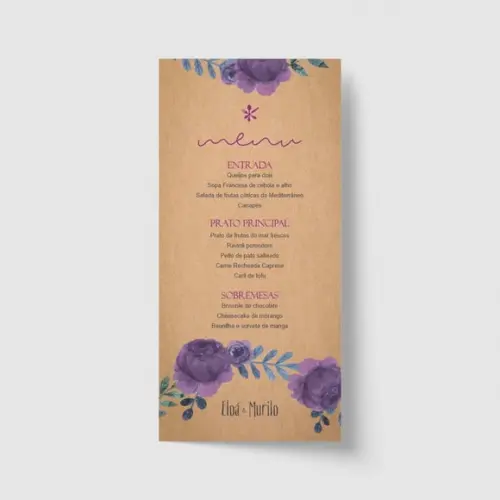 Cardápio / Menu personalizado casamento e festas 10cm x 21cm