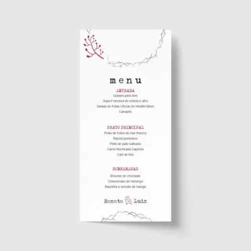 Cardápio / Menu personalizado casamento e festas 10cm x 21cm