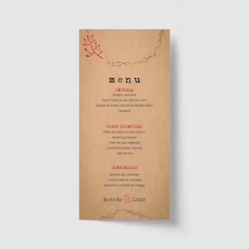 Cardápio / Menu personalizado casamento e festas 10cm x 21cm