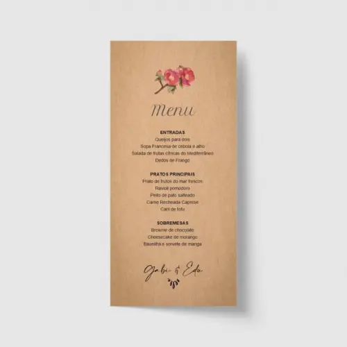Cardápio / Menu personalizado casamento e festas 10cm x 21cm