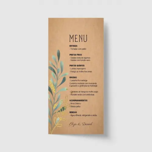 Cardápio / Menu personalizado casamento e festas 10cm x 21cm