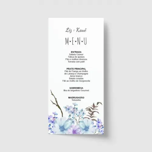 Cardápio / Menu personalizado casamento e festas 10cm x 21cm
