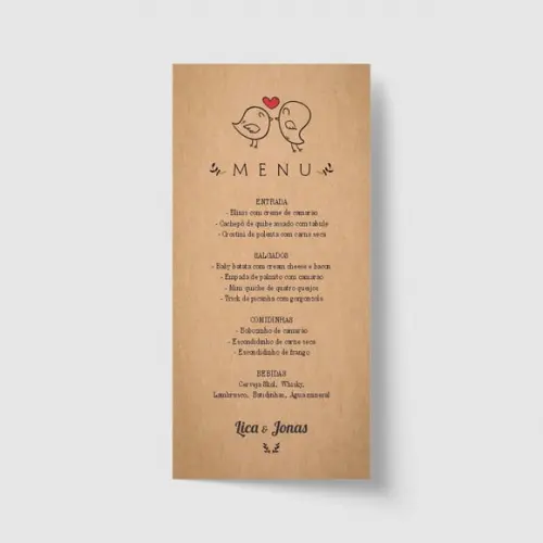 Cardápio / Menu personalizado casamento e festas 10cm x 21cm