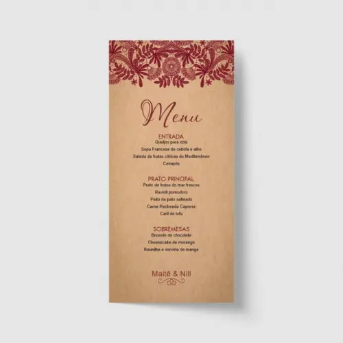 Cardápio / Menu personalizado casamento e festas 10cm x 21cm
