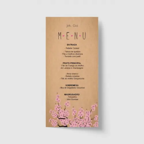 Cardápio / Menu personalizado casamento e festas 10cm x 21cm