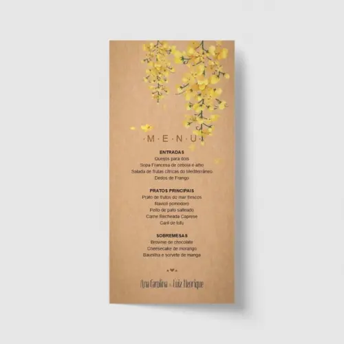 Cardápio / Menu personalizado casamento e festas 10cm x 21cm