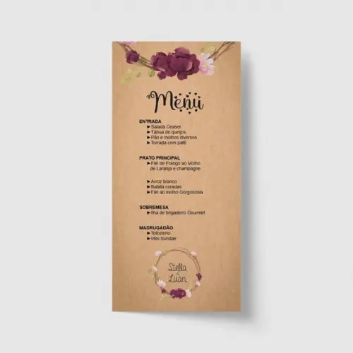 Cardápio / Menu Personalizado Casamento e Festas 10cm x 21cm
