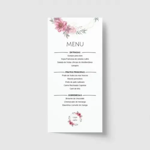 Cardápio / Menu personalizado casamento e festas 10cm x 21cm