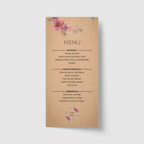 Cardápio / Menu personalizado casamento e festas 10cm x 21cm