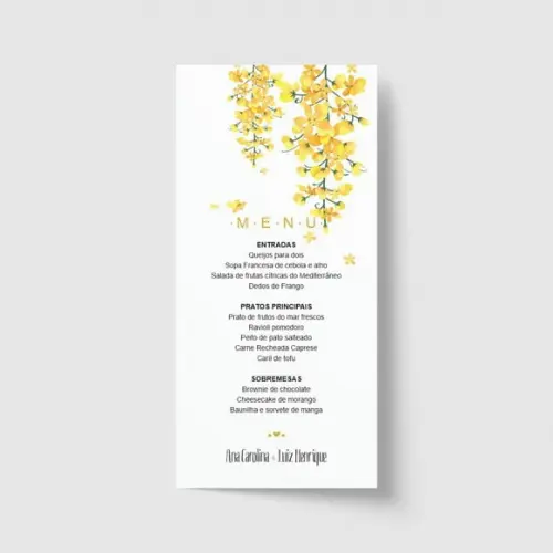Cardápio / Menu personalizado casamento e festas 10cm x 21cm