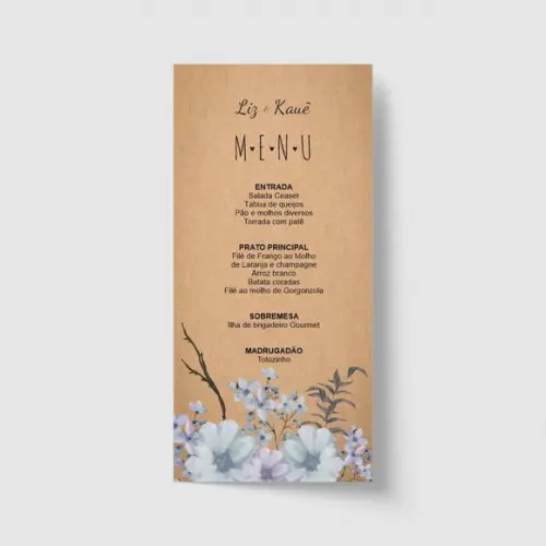Cardápio / Menu personalizado casamento e festas 10cm x 21cm