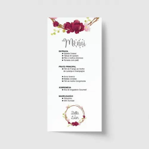 Cardápio / Menu Personalizado Casamento e Festas 10cm x 21cm