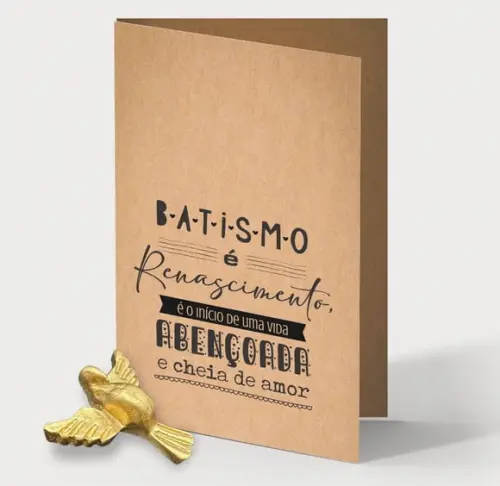 Cartão Batismo Person c/ Aplique Div. Espírito Santo Dourado