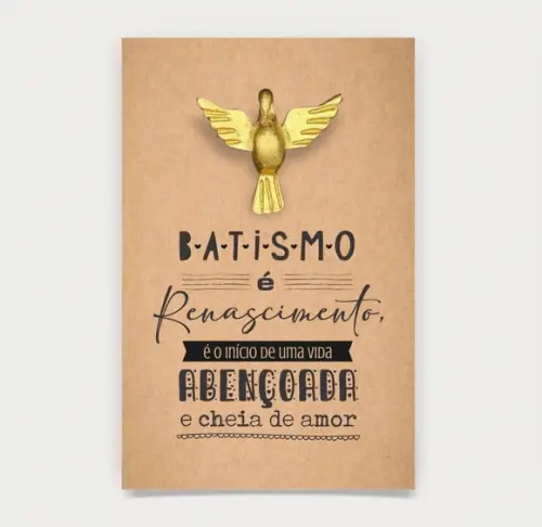 Cartão Batismo Person c/ Aplique Div. Espírito Santo Dourado