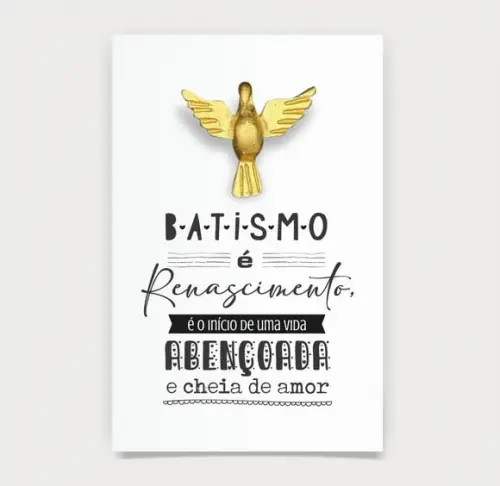 Cartão Batismo Person c/ Aplique Div. Espírito Santo Dourado