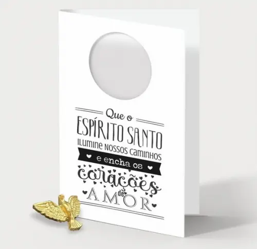 Cartão Batismo Person. c/ Aplique Divino Espírito Santo Ouro