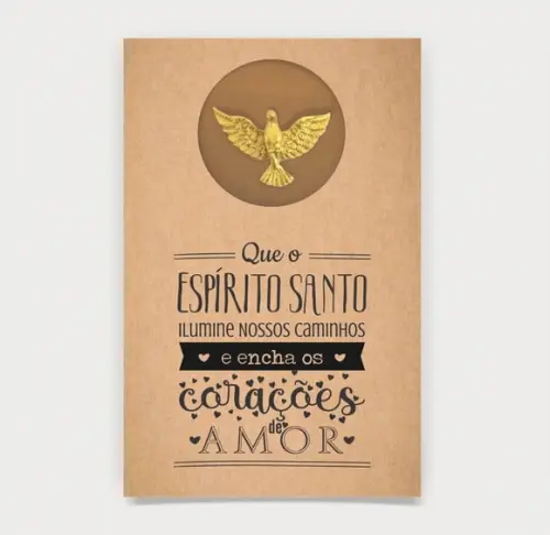 Cartão Batismo Person. c/ Aplique Divino Espírito Santo Ouro