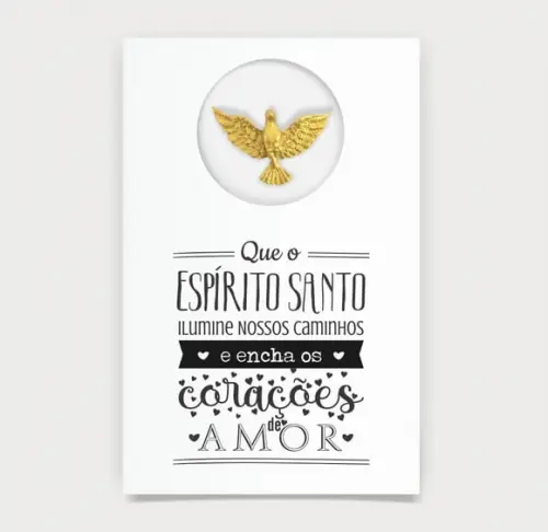 Cartão Batismo Person. c/ Aplique Divino Espírito Santo Ouro
