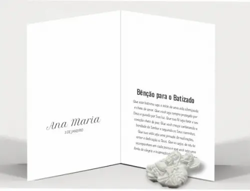 Cartão Batismo Person. c/ Aplique Imagem Sagrada Família