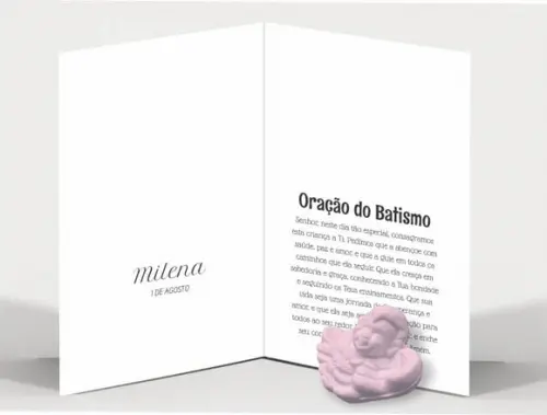 Cartão Batismo Person. c/ Aplique Mini Sabonete Anjinho