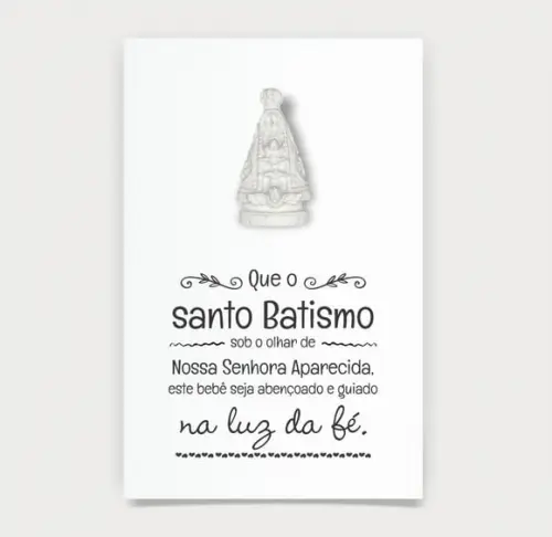 Cartão Batismo Person. c/ Aplique Nossa Senhora Aparecida