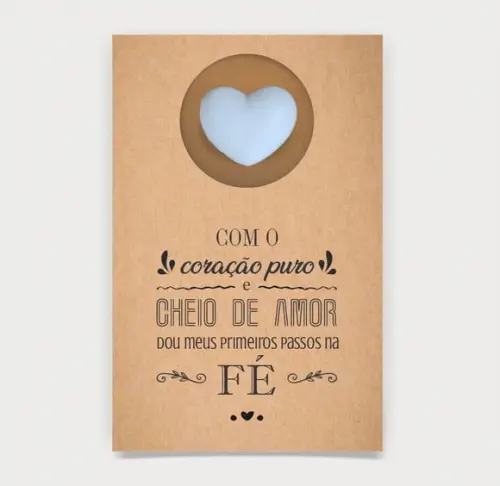 Cartão Batismo Personalizado c/ Aplique Mini Coração Azul.