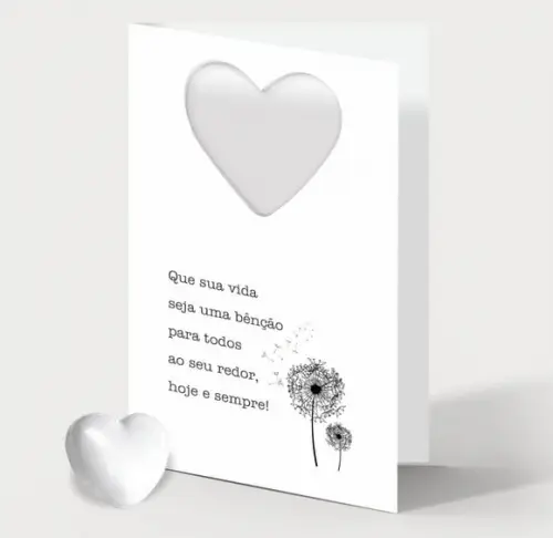 Cartão Batismo Personalizado c/ Aplique Mini Coração Branco.