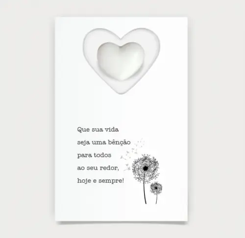 Cartão Batismo Personalizado c/ Aplique Mini Coração Branco.