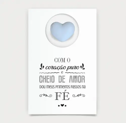 Cartão Batismo Personalizado c/ Aplique Mini Coração Azul.