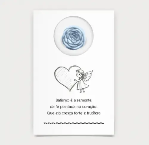 Cartão Batismo Personalizado c/ Aplique Mini Flor Azul.