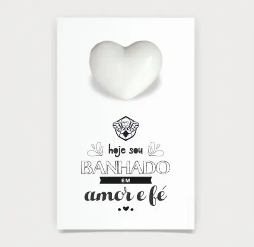 Cartão Batismo Personalizado c/ Aplique Sabonete Coração.