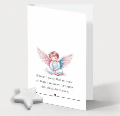 Cartão Batismo Personalizado c/ Aplique Sabonete Estrela