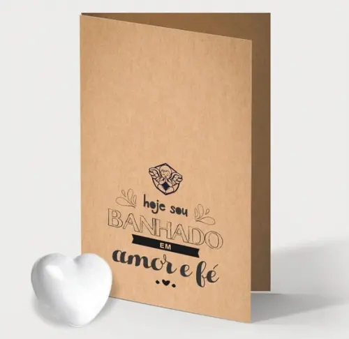Cartão Batismo Personalizado c/ Aplique Sabonete Coração.