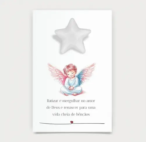 Cartão Batismo Personalizado c/ Aplique Sabonete Estrela