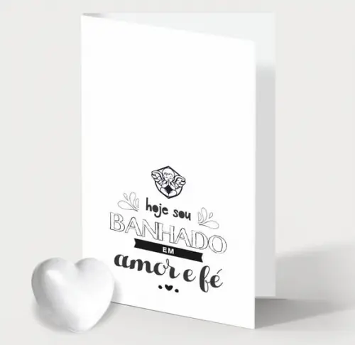 Cartão Batismo Personalizado c/ Aplique Sabonete Coração.